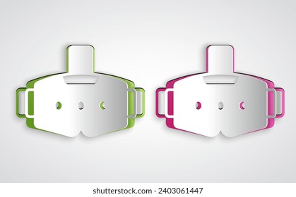Paper cut Virtual reality glasses icon isolated on grey background. Stereoscopic 3d vr mask. Optical head mounted display. Paper art style. Vector