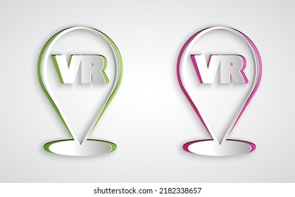 Paper cut Virtual reality icon isolated on grey background. Futuristic VR head-up display design. Paper art style. Vector