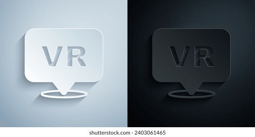 Paper cut Virtual reality icon isolated on grey and black background. Futuristic VR head-up display design. Paper art style. Vector