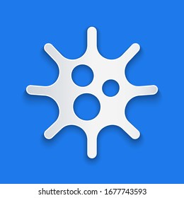 Icono de virus de corte de papel aislado en fondo azul. Virus Corona 2019-nCoV. Bacterias y gérmenes, cáncer celular, microbio, hongos. Estilo de arte de papel.  Ilustración vectorial