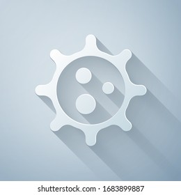 Paper cut Virus icon isolated on grey background. Corona virus 2019-nCoV. Bacteria and germs, cell cancer, microbe, fungi. Paper art style. Vector Illustration