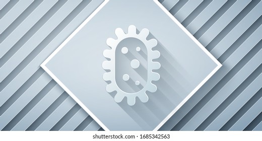Paper cut Virus icon isolated on grey background. Corona virus 2019-nCoV. Bacteria and germs, cell cancer, microbe, fungi. Paper art style. Vector Illustration
