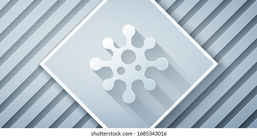 Paper cut Virus icon isolated on grey background. Corona virus 2019-nCoV. Bacteria and germs, cell cancer, microbe, fungi. Paper art style. Vector Illustration