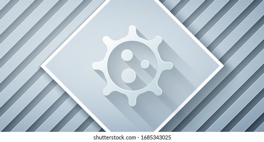 Icono de virus de corte de papel aislado en fondo gris. Virus Corona 2019-nCoV. Bacterias y gérmenes, cáncer celular, microbio, hongos. Estilo de arte de papel. Ilustración vectorial