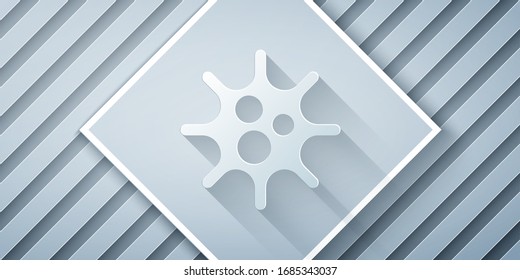 Paper cut Virus icon isolated on grey background. Corona virus 2019-nCoV. Bacteria and germs, cell cancer, microbe, fungi. Paper art style. Vector Illustration