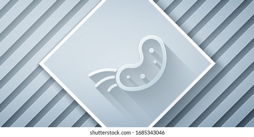 Paper cut Virus icon isolated on grey background. Corona virus 2019-nCoV. Bacteria and germs, cell cancer, microbe, fungi. Paper art style. Vector Illustration