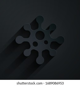 Paper cut Virus icon isolated on black background. Corona virus 2019-nCoV. Bacteria and germs, cell cancer, microbe, fungi. Paper art style. Vector Illustration