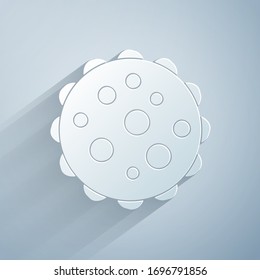 Paper cut Virus icon isolated on grey background. Corona virus 2019-nCoV. Bacteria and germs, cell cancer, microbe, fungi. Paper art style. Vector Illustration