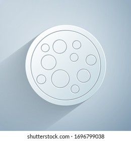 Paper cut Virus icon isolated on grey background. Corona virus 2019-nCoV. Bacteria and germs, cell cancer, microbe, fungi. Paper art style. Vector Illustration