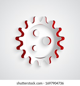 Paper cut Virus icon isolated on grey background. Corona virus 2019-nCoV. Bacteria and germs, cell cancer, microbe, fungi. Paper art style. Vector Illustration
