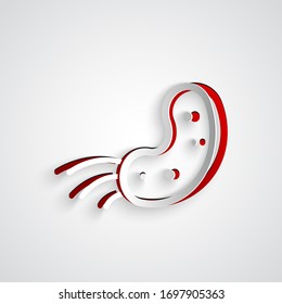 Paper cut Virus icon isolated on grey background. Corona virus 2019-nCoV. Bacteria and germs, cell cancer, microbe, fungi. Paper art style. Vector Illustration