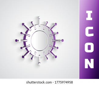 Icono de virus de corte de papel aislado en fondo gris. Virus Corona 2019-nCoV. Bacterias y gérmenes, cáncer celular, microbio, hongos. Estilo de arte de papel. Ilustración vectorial