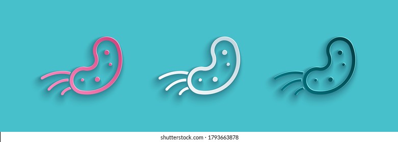Paper cut Virus icon isolated on blue background. Corona virus 2019-nCoV. Bacteria and germs, cell cancer, microbe, fungi. Paper art style. Vector Illustration