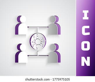 Paper cut Virus spread icon isolated on grey background. Coronavirus infection infographics. Paper art style. Vector Illustration