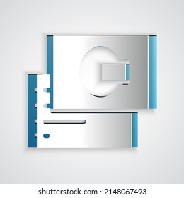 Paper cut Visiting card, business card icon isolated on grey background. Corporate identity template. Paper art style. Vector