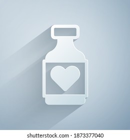Paper cut Vitamin complex of pill capsule icon isolated on grey background. Healthy lifestyle. Paper art style. Vector