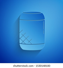 Paper cut Voice assistant icon isolated on blue background. Voice control user interface smart speaker. Paper art style. Vector Illustration