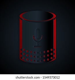 Paper cut Voice assistant icon isolated on black background. Voice control user interface smart speaker. Paper art style. Vector Illustration