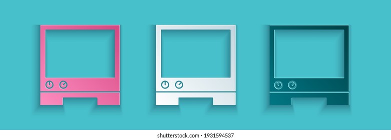 Paper cut Voice assistant icon isolated on blue background. Voice control user interface smart speaker. Paper art style. Vector