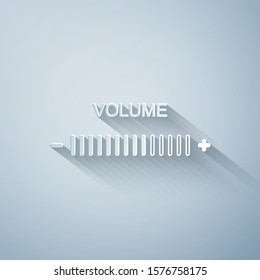 Paper cut Volume adjustment icon isolated on grey background. Paper art style. Vector Illustration