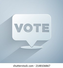 Paper cut Vote icon isolated on grey background. Paper art style. Vector
