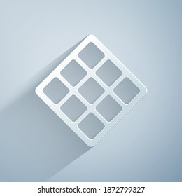 Paper cut Waffle icon isolated on grey background. Paper art style. Vector