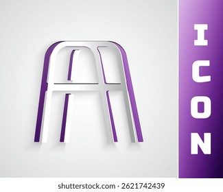 Paper cut Walker for disabled person icon isolated on grey background. Paper art style. Vector