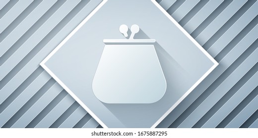 Paper cut Wallet icon isolated on grey background. Purse icon. Cash savings symbol. Paper art style. Vector Illustration