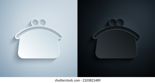 Paper cut Wallet icon isolated on grey and black background. Purse icon. Cash savings symbol. Paper art style. Vector