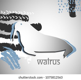 Paper cut walrus silhouette, poster, T shirt graphics  print design with abstract /  vector
