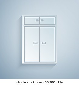 Paper cut Wardrobe icon isolated on grey background. Paper art style. Vector Illustration