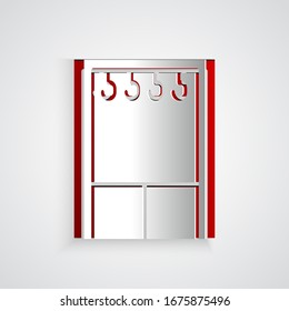 Paper cut Wardrobe icon isolated on grey background. Paper art style. Vector Illustration