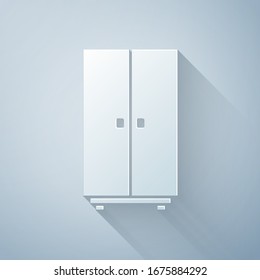 Paper cut Wardrobe icon isolated on grey background. Paper art style. Vector Illustration