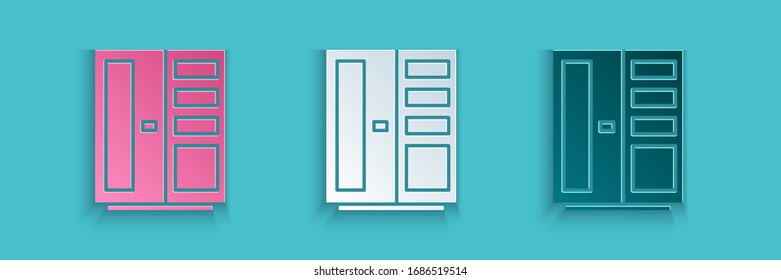 Paper cut Wardrobe icon isolated on blue background. Paper art style. Vector Illustration