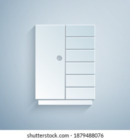 Icono de armario de corte de papel aislado en fondo gris. Estilo de arte de papel. Vector.
