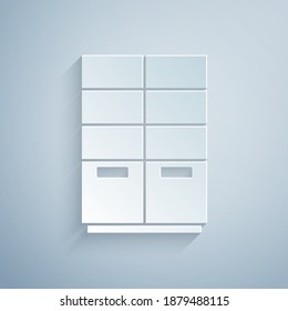 Paper cut Wardrobe icon isolated on grey background. Paper art style. Vector.