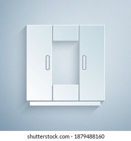 Paper cut Wardrobe icon isolated on grey background. Paper art style. Vector.
