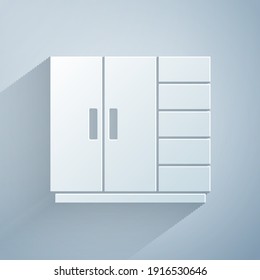 Icono de armario de corte de papel aislado en fondo gris. Estilo de arte de papel. Vector