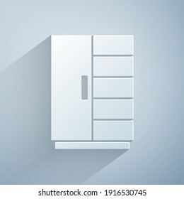 Paper cut Wardrobe icon isolated on grey background. Paper art style. Vector