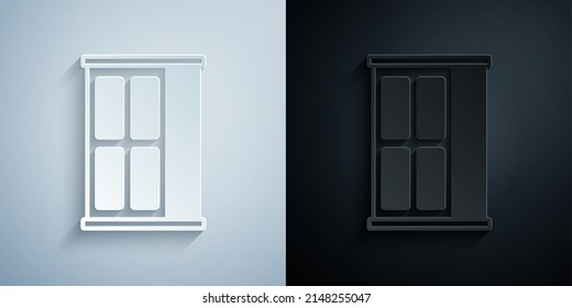 Icono del armario de corte de papel aislado en fondo gris y negro. Firma del portapapeles. Estilo de arte de papel. Vector