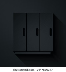 Icono de armario cortado en papel aislado sobre fondo negro. Estilo de arte de papel. Vector