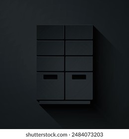 Paper cut Wardrobe icon isolated on black background. Paper art style. Vector