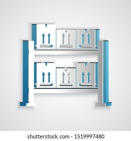 Paper cut Warehouse icon isolated on grey background. Paper art style. Vector Illustration