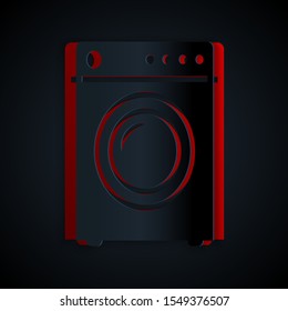 Paper cut Washer icon isolated on black background. Washing machine icon. Clothes washer - laundry machine. Home appliance symbol. Paper art style. Vector Illustration