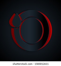 Paper cut Washing dishes icon isolated on black background. Plate and sponge. Cleaning dishes icon. Dishwasher sign. Clean tableware sign. Paper art style. Vector Illustration