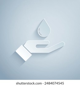 Icono de lavado de manos con jabón aislado sobre fondo gris. Lavarse las manos con jabón para prevenir virus y bacterias. Estilo de arte de papel. Vector