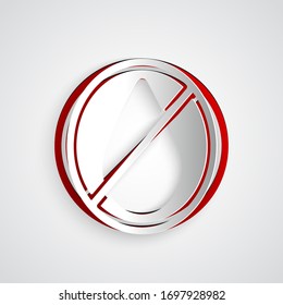 Cortado de papel Icono prohibido de agua aislado en fondo gris. Sin signo de agua. Estilo de arte de papel. Ilustración vectorial