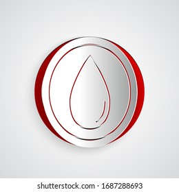 Paper cut Water drop icon isolated on grey background. Paper art style. Vector Illustration