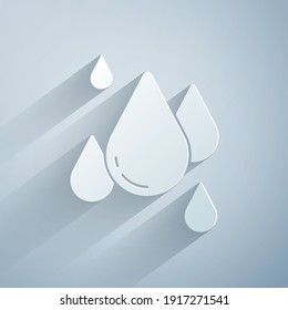Paper cut Water drop icon isolated on grey background. Paper art style. Vector