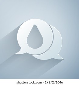 Paper cut Water drop icon isolated on grey background. Paper art style. Vector